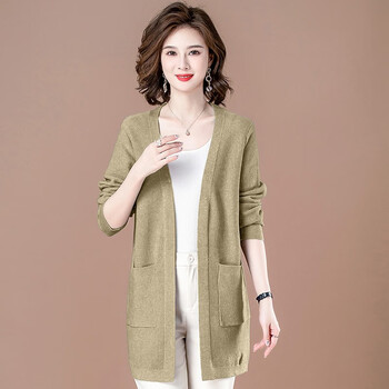 女中老年春秋季长款开衫毛衣外套中年妈妈披肩中人大码羊毛外搭针织