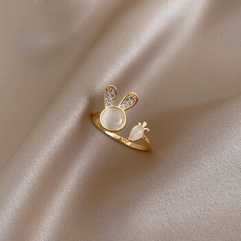 戚小米戒指女猫眼石可爱小兔子戒指女ins小众设计食指指环简约气质网