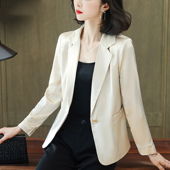 dafy品牌香槟色重磅真丝小西装短外套女春新款小个子职业修身西服上衣