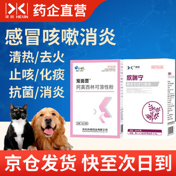 【7仓直发】宠物阿莫西林消炎药广谱抗猫咪感冒咳嗽狗狗喷嚏流涕泌尿道膀胱肠胃炎口炎细感染河欣宠炎灵 感冒咳嗽：宠炎灵+麻杏石甘 1g*15袋/盒
