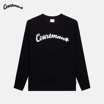 COURTMAN星标印花长袖t恤2023新男秋款宽松透气运动篮球训练上衣 黑色 L 建议高175-180CM重60-70KG