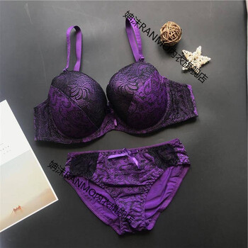 大码ef杯胖mm200斤薄款文胸套装聚拢调整性感新款内衣100f紫色95b