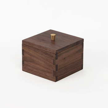 黑胡桃木正方形木制复古风实木储物盒燕尾榫榫卯结构木盒子收纳盒 带