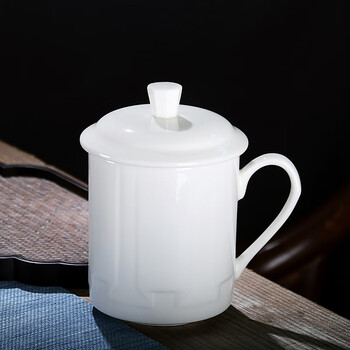 雅豪颖会议杯大容量青花老板杯景德镇陶瓷带盖茶杯办公杯家用喝水杯