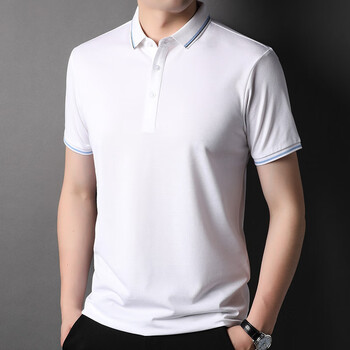 七匹狼款男装桑蚕丝短袖恤男夏季新款时尚翻领纯色男式衫漂白48