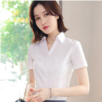 思美境短袖衬衫女夏季薄款新款气质洋气职业装工作服女学生韩版白色