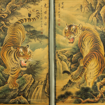 周围发 新品字画国画古玩山水画仿古中堂画名画挂墙上下山虎图 上下山