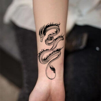 泼墨龙手腕男女纹身贴ins风手臂遮疤防真防水暗黑龙几何图案 小黑龙 2