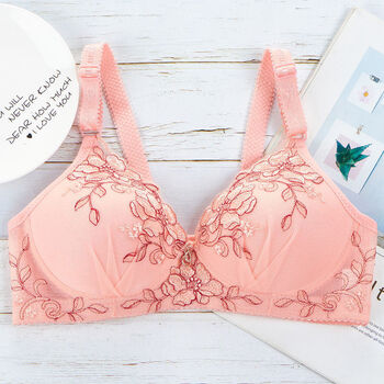 女士内衣女薄款无钢圈胸罩绣花收副乳调整透气美背单件装粉色3885b