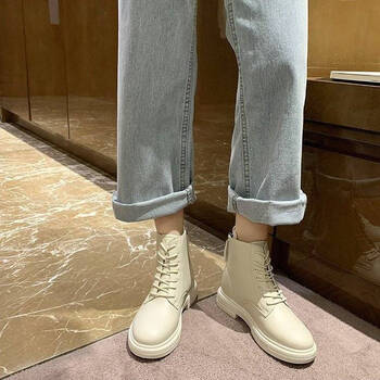 Ebruk Mare森马集团马丁靴女搭配裙子的短靴英伦风舒适百搭耐磨防滑增高靴子 米色 39