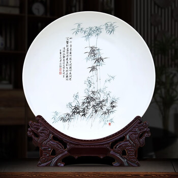 
                                                                                景德镇陶瓷器新中式粉彩装饰盘工艺品客厅摆件室内家居酒柜玄关房间电视柜办公室装饰品博古架摆设定制 咏竹（配龙头底座）                