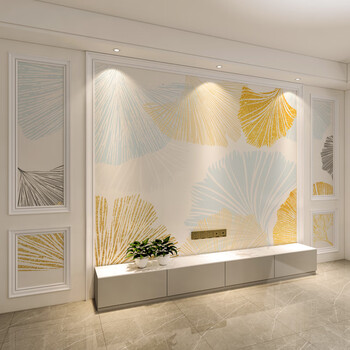 北欧电视机背景墙纸餐厅现代简约银杏叶卧室床头壁纸客厅壁画墙布无缝