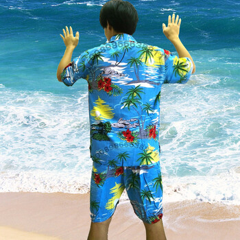 海南岛服沙滩衬衫男夏威夷衬衣海南衫海岛服金椰棉绸绵绸夏季三亚印花