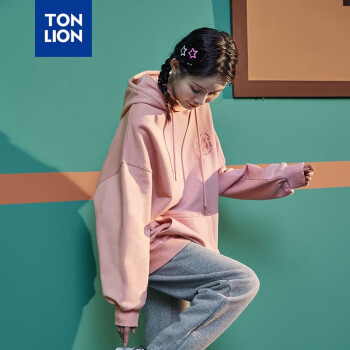 [加菲猫联名款]唐狮（TonLion）2022女士连帽卫衣女上衣外套 樱花粉 S 
