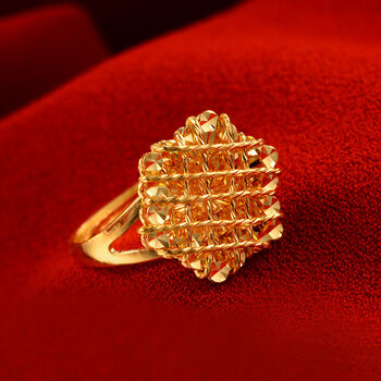 老凤凰 新款足金999镂空六角黄金戒指 时尚女款可调活口戒 镂空六角形