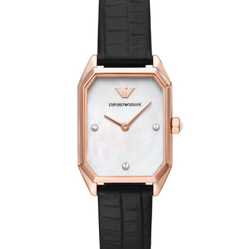阿玛尼emporioarmani手表镶钻贝母方型表盘皮带石英女士腕表ar11390