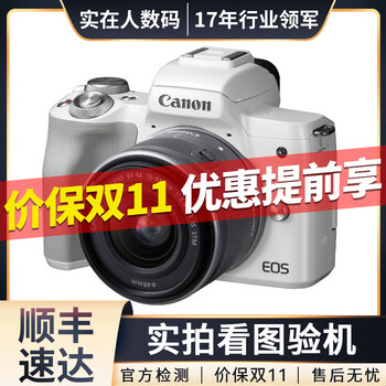 佳能（Canon）EOS M5 M6 M50 Mark II二代 二手微单数码相机 美颜高清数码套机 M50+15-45 白色 99新