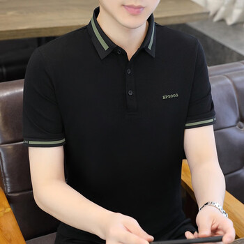 polo衫男士短袖体恤夏季冰丝薄款翻领半袖商务休闲男装8807黑色xl