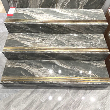 润华年米楼梯防滑通体耐磨金丝釉灰色踏步瓷砖台阶仿大理石弧边上釉