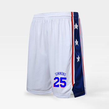 盈步湖人篮球裤男运动训练短裤宽松五分裤欧w詹姆s球裤定制76人白色25