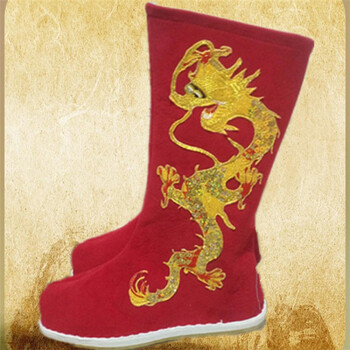 古装汉服靴子男女古代鞋子中式鞋皇帝黄色演出布靴古皇上绣龙靴鞋红色