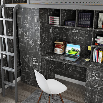 菲客自粘墙纸背景墙学生宿舍墙面衣柜桌面贴家具翻新贴纸防水加厚可擦 深灰涂鸦 60厘米宽X3米长