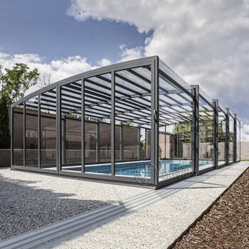 全景观泳池阳光房可移动拆卸伸缩棚别墅智能保温隔热盖电动阳光棚玻璃