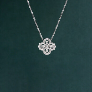 娜塔纳四叶草项链满钻韩版锆石吊坠跨境粉彩宝白金项链女主石白锆925
