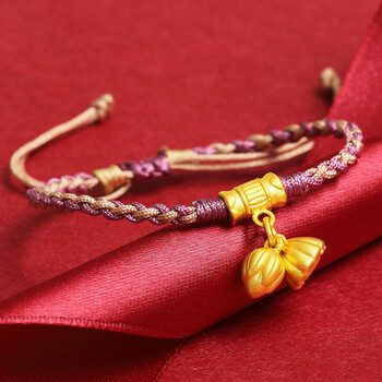 老凤凰 黄金莲花莲蓬手链女红绳足金999转运珠两世欢吊坠牛年本命年