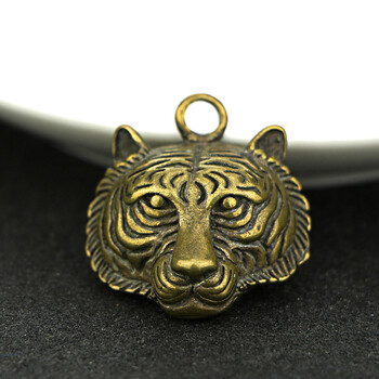 zcqbcy手工复古创意老虎头吊坠纯铜黄铜十二生肖虎钥匙扣汽车小挂件