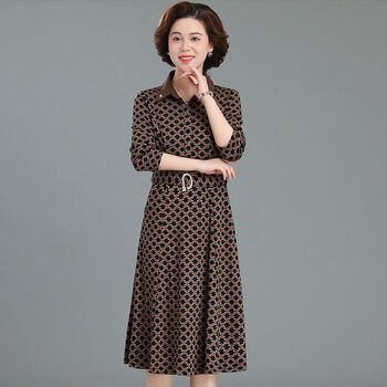 拓学适合妈妈穿洋气冬天连衣裙加绒加厚中老年妈妈冬装长袖秋冬连衣裙