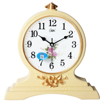 康巴丝（Compas）座钟古典欧式座钟表复古静音客厅装饰台钟创意卧室床头时钟石英钟 3099 黄裂纹