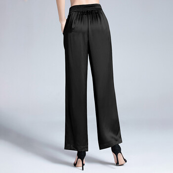zhouyibo直筒休闲长裤女年春夏新款宽松高腰垂坠感真丝阔腿裤子黑色s
