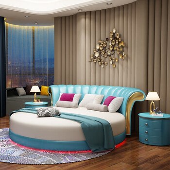 大圆床双人床带灯电动床主卧家用酒店名宿公主床主题床2米婚床 2.