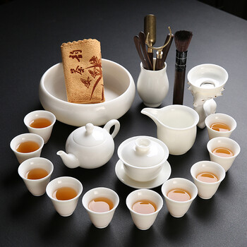 德化白瓷整套功夫茶具礼品套装羊脂玉瓷茶壶盖碗茶杯家用办公商务礼品