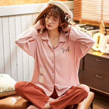 绿果长袖大码韩版秋冬款睡衣女士休闲情侣可外穿家居服套装8812m160