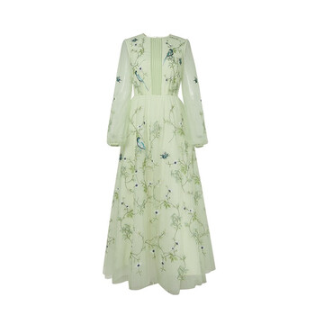 原创设计师女装女巫和骑优雅森系气质超仙重工绣花连衣裙2022春新款裙子 绿色 M