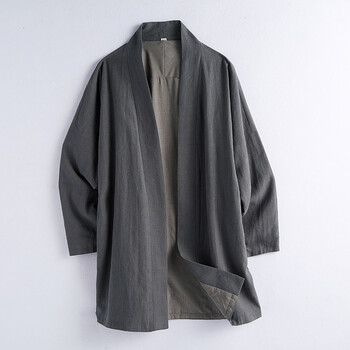 末真中长款汉服男士中国风纯色潮流休闲男装外套春季新品男士古装风衣 灰色 2XL