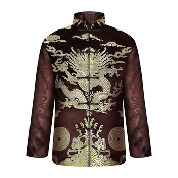 寿衣男套老人女套装老衣棉殡葬用品死人衣服 套工厂 龙腾四海咖色 22