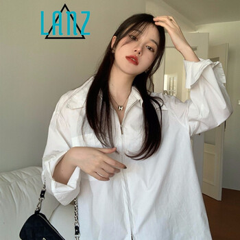 岚烨 春秋2023新款衬衫女设计感小众白色长袖衬衣宽松薄外套拉链上衣 白色 L