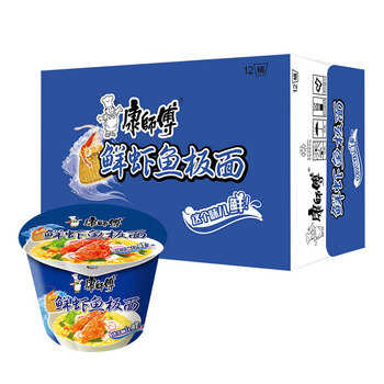 康师傅鲜虾鱼板面 12桶 泡面整箱 方便面桶装 早餐 速食 经典桶面