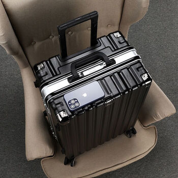 逸客行李箱男女学生大容量密码箱万向轮24新款26登机铝框旅行箱 黑色u