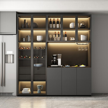 椰果 带灯餐边柜轻奢客厅现代简约餐厅碗碟储物收纳置物柜 全深灰色 a