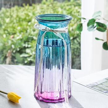 Foojo 花瓶北欧玻璃花瓶干花插花摆件玻璃瓶水培植物透明花瓶花器束口款 烟灰色 聚京东