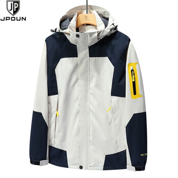 JP时尚秋冬运动夹克风衣外套男装宽松户外工装冲锋衣夹克可拆卸帽 米白-男 3XL