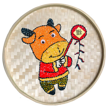 五谷杂粮diy粘贴画手工制作五谷杂粮豆豆子竹筛匾粘贴画材料包幼儿园