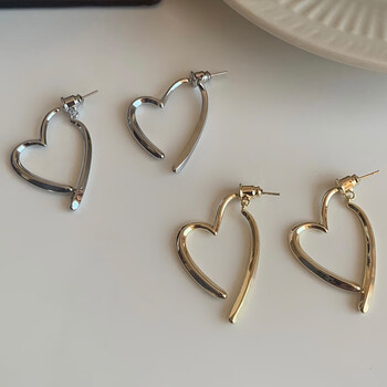 s925银针镀金爱心耳环冷淡风耳圈简单百搭设计耳钉气质心形女耳饰爱心