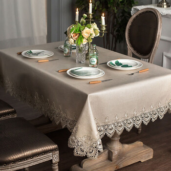 油免洗桌垫欧式茶几桌布布艺客厅家用台布长方形餐桌布香槟色140200cm