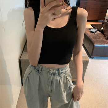 紫伶语 吊带背心女薄款夏装2021年新款韩版高腰短款百搭设计感小众外穿打底上衣女 黑色 均码