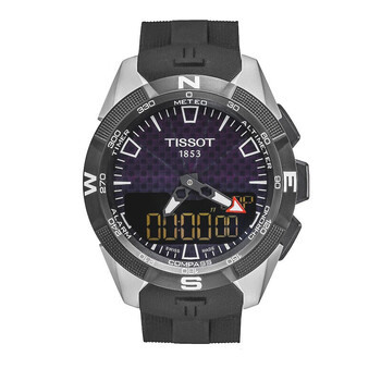 天梭tissot瑞士男表腾智系列太阳能双显钛表壳皮带石英男士手表t